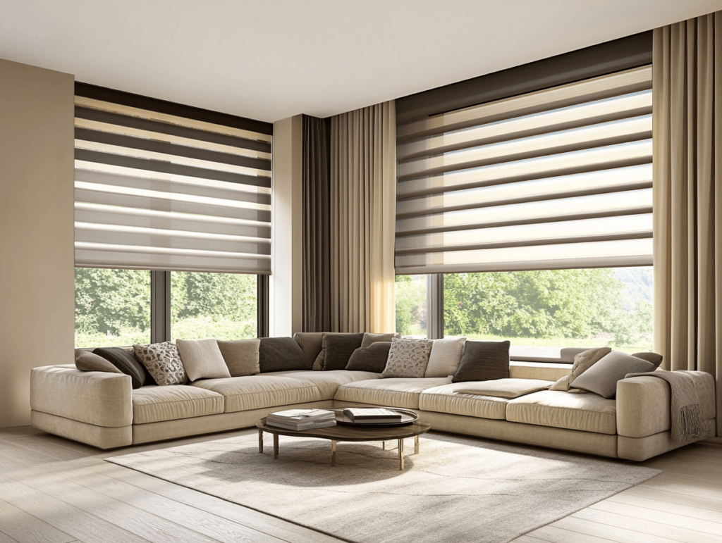 Zebra blinds in a cozy living room