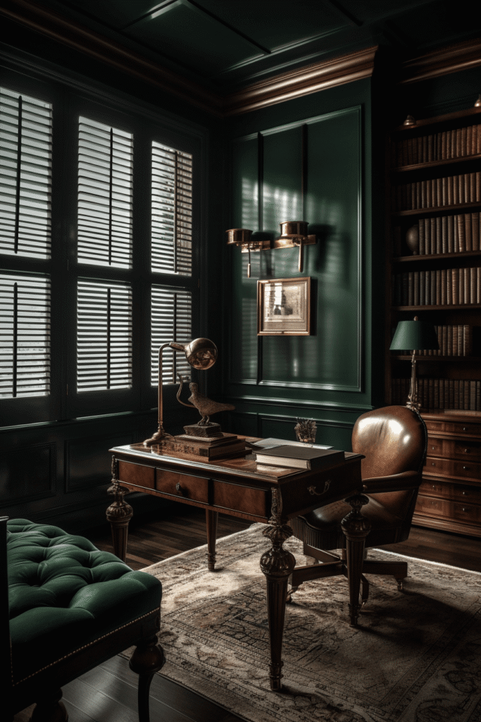 Curtains over shutters in office