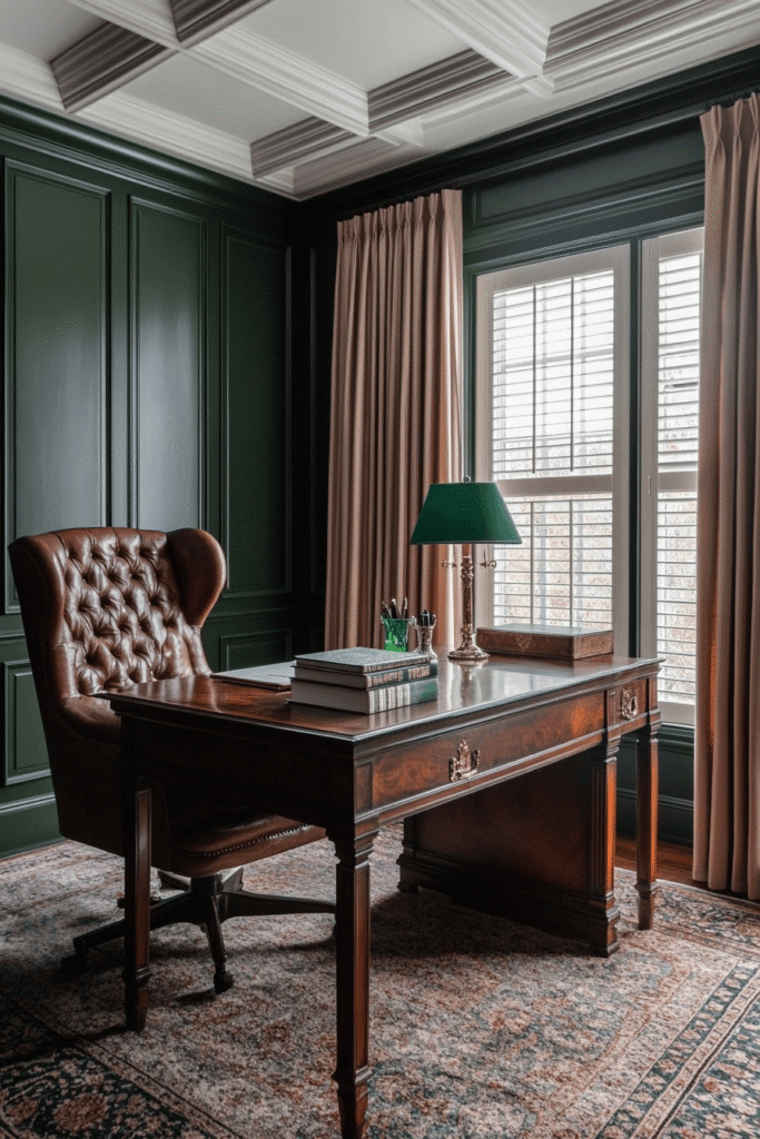 Old money Ralph Lauren Inspired Office with California Shutters in the GTA