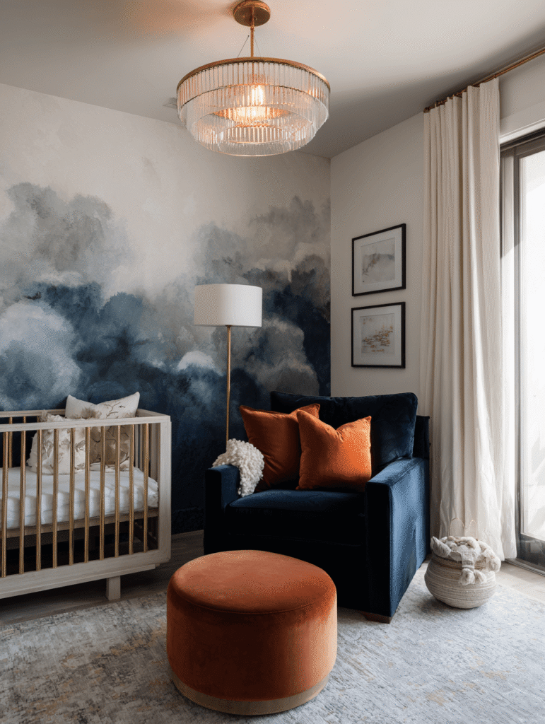 Blackout curtain in a french modern interior nursery