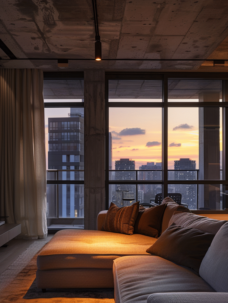 condo-curtains-vs-drapes-in loft-bedroom